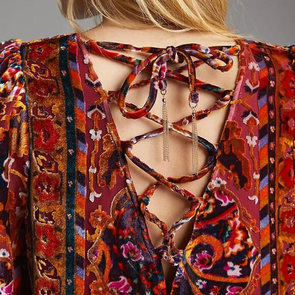 Retro Velvet Shift Puff Sleeve Mini Dress - Picture 7 of 16